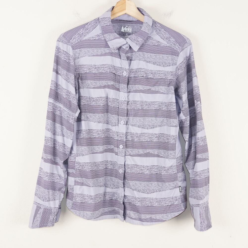 REI Co-Op Sahara Lavender Striped Outdoor Trail Shirt Womens Sz S